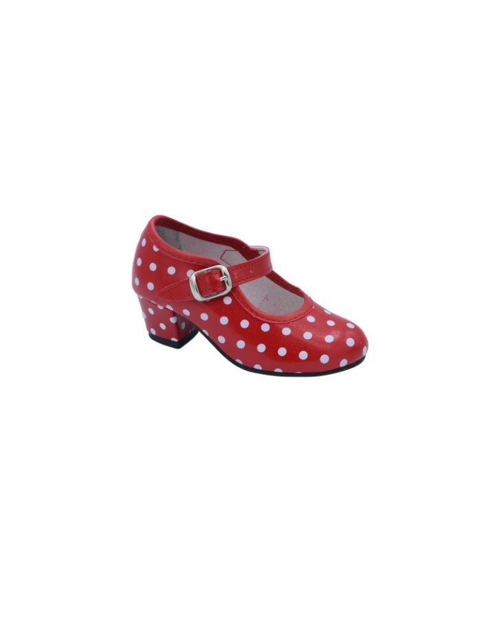Zapato flamenca sevillana rojo lunares blancos // Pasos de baile