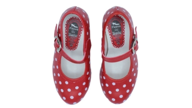 Zapato flamenca sevillana rojo lunares blancos // Pasos de baile