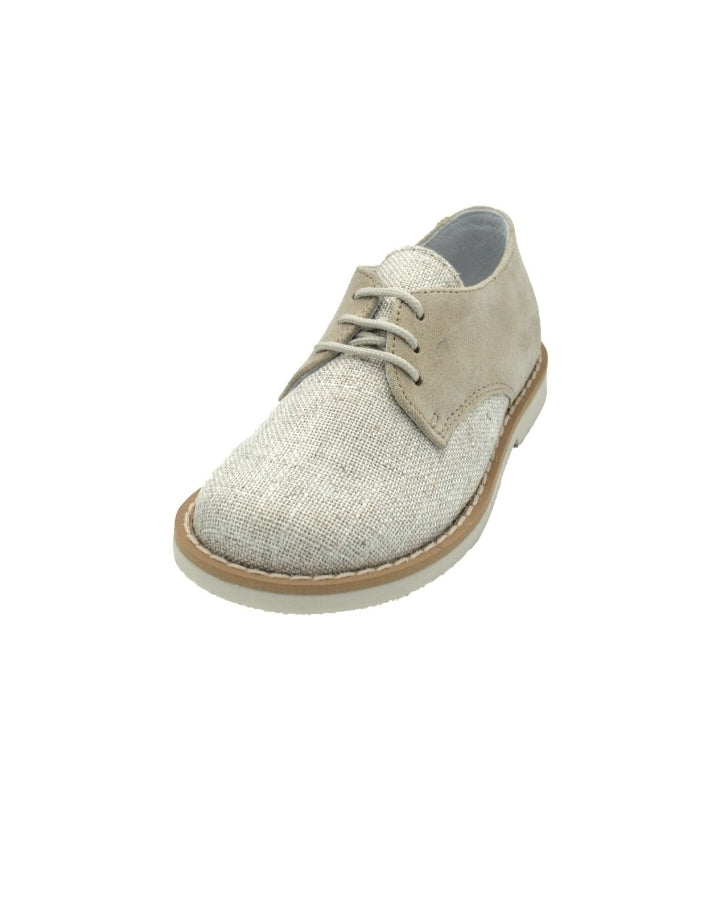 Zapato comunión serraje y tela beige león shoes.