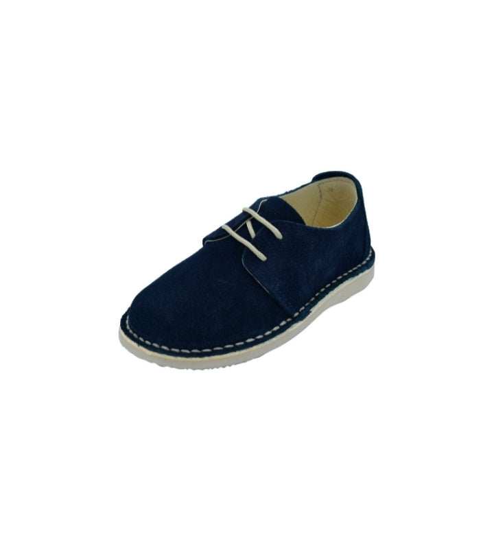 Zapato cordones camping niño serraje marino con cordones beige